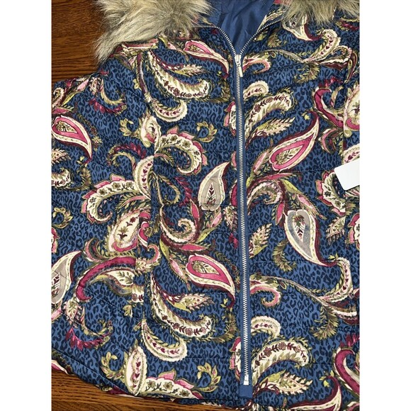 Chico's Zip Vest Size 1 M Puffer Vest Women’s Jacket Quilted Faux Fur Collar - Picture 3 of 8